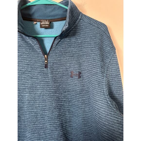Under Armour Storm Sweater Mens Blue Striped Golf 1/4 Zip Pull Over Size Large - Picture 2 of 9